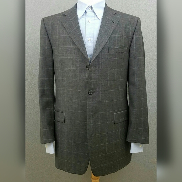 42L/44L Burberry Windowpane Wool Sport Coat Blazer - Picture 3 of 8